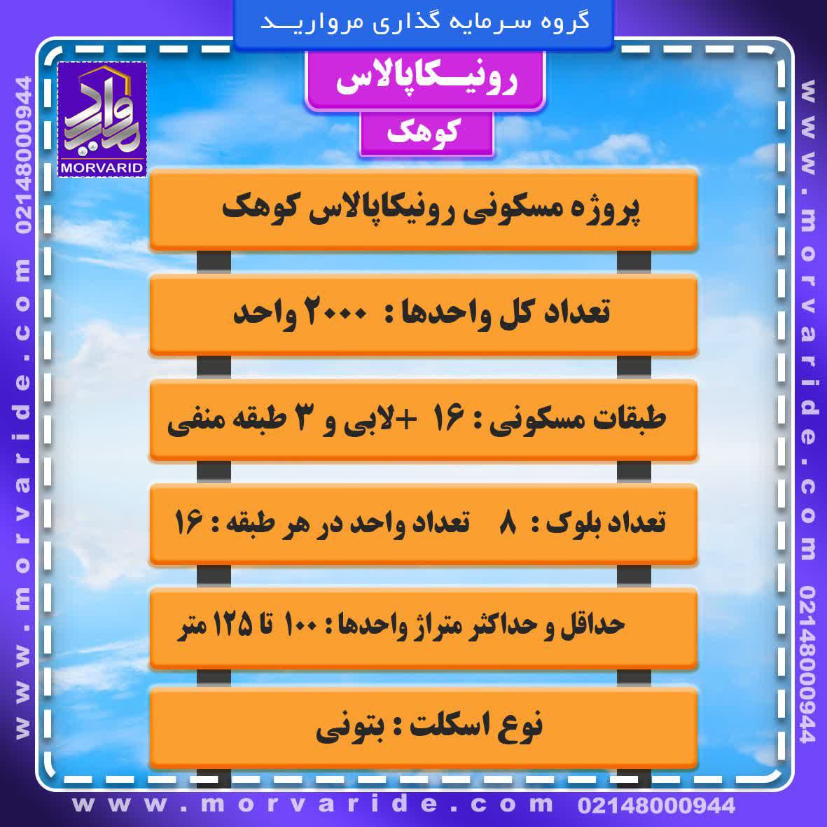 تابلو مشخصات کامل پروژه رونیکا پالاس کوهک