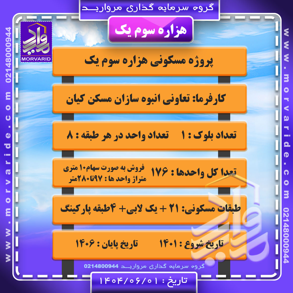 تابلو مشخصات پروژه هزاره سوم یک تعاونی کیان گروه سرمایه گذاری مروارید